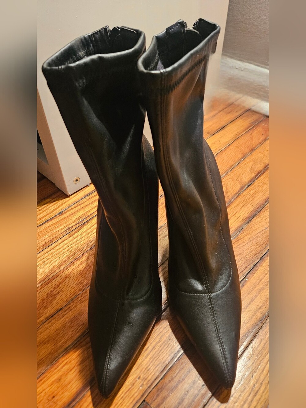 Black Pointed Toe Stretch Sock Boots - Women